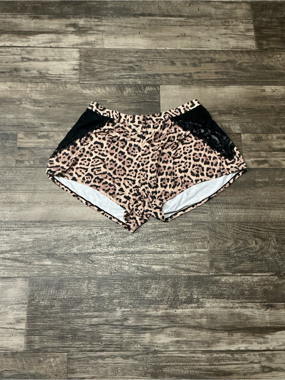 Steve Madden Leopard Print Lounge Shorts with Black Lace